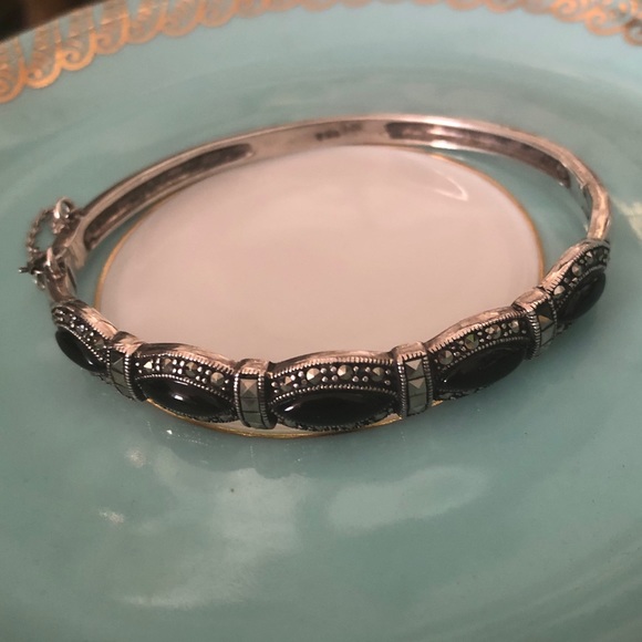 Vintage 925 Black Onyx Marcasite Bracelet - Picture 2 of 6